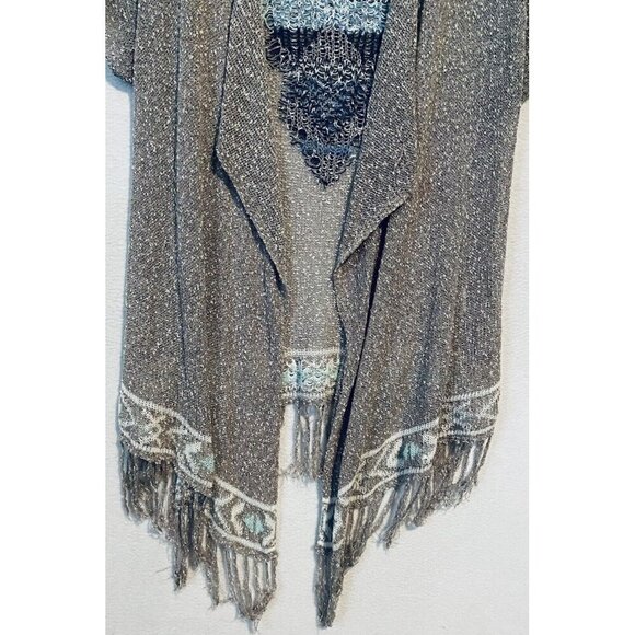 Hollister Sweater Womens One Size Brown Boho Aztec Tribal Cardigan Fringe Y2K - Picture 3 of 6